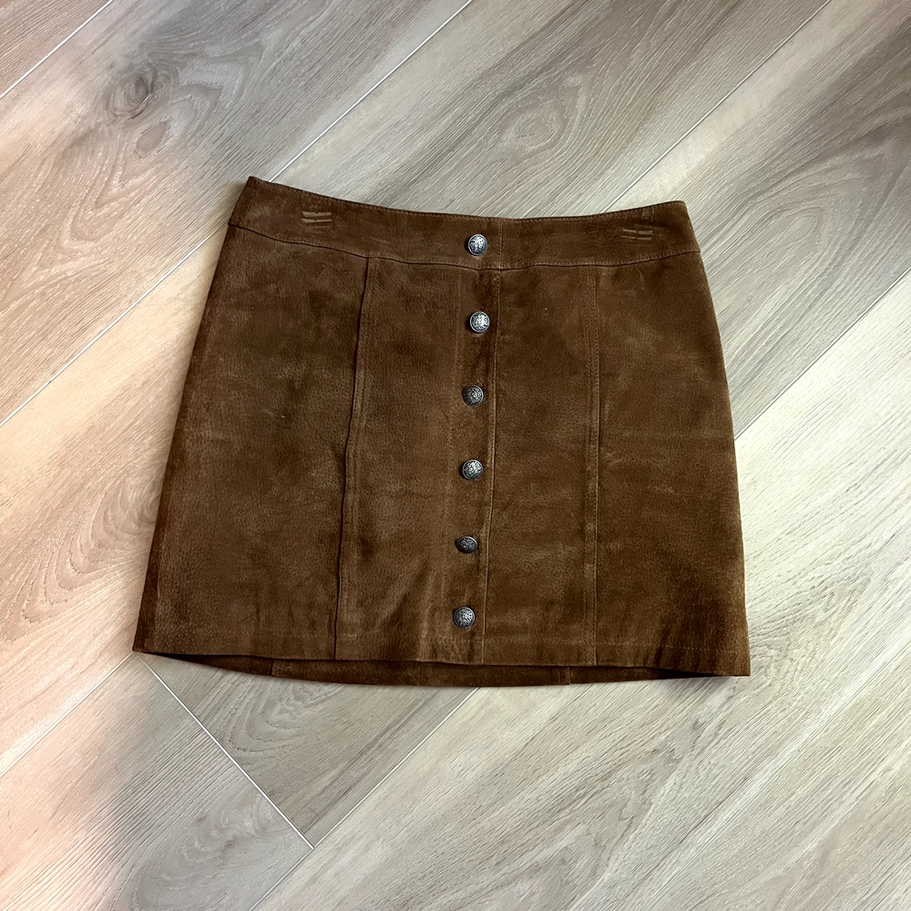 Brown Suede Button-Front Skirt